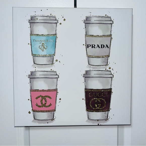 BeautifulWall Art On CanvasPink Chanel Gucci Prada Tiffany Coffee Cup Art
